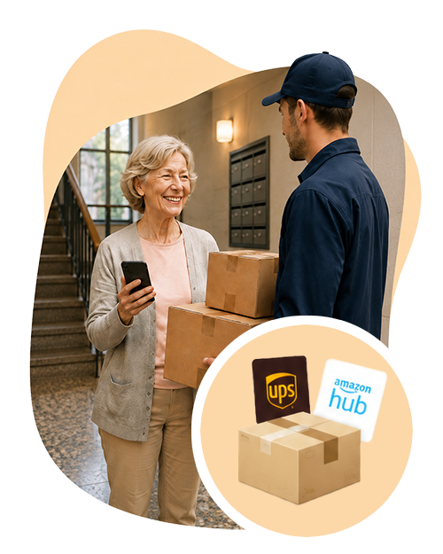 Paketbote übergibt Pakete an eine DropPoint-Gastgeberin